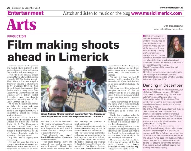 Limerick Post Article 20th Dec 2014